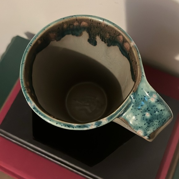 Blue Drip Glaze Handmade Studio Art Pottery Comfort Curled Handle Mug 12oz - Picture 2 of 8